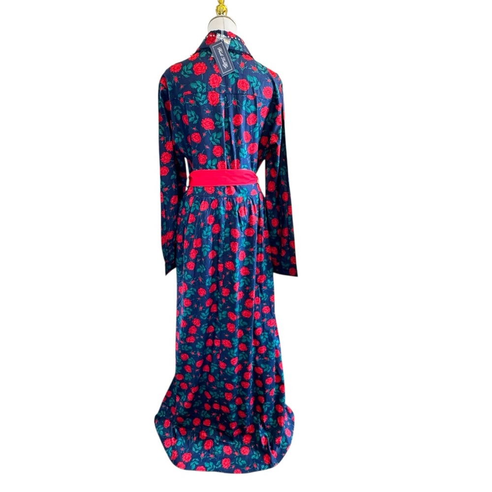 NWT Trish Scully Constance Maxi Dress Navy Rose Floral 12 Rhinestone Long Sleeve - Picture 10 of 17